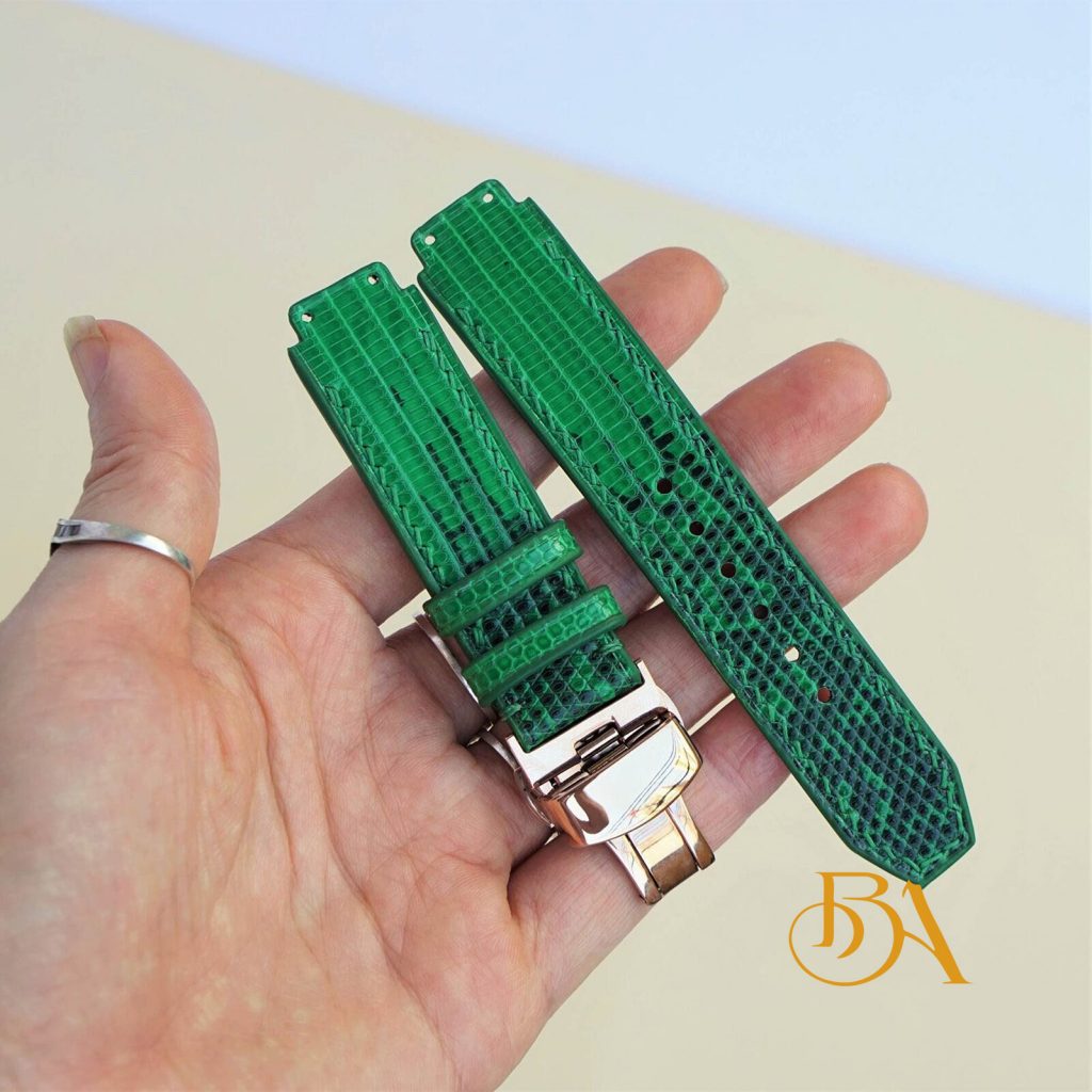 Dây đồng hồ da kỳ đà xanh lá cho đồng hồ Hublot