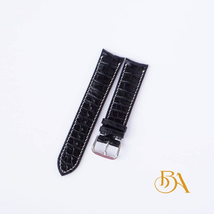 Dây đồng hồ da cá sấu nhập khẩu, dây cá sấu handmade đầu chốt cong AL106