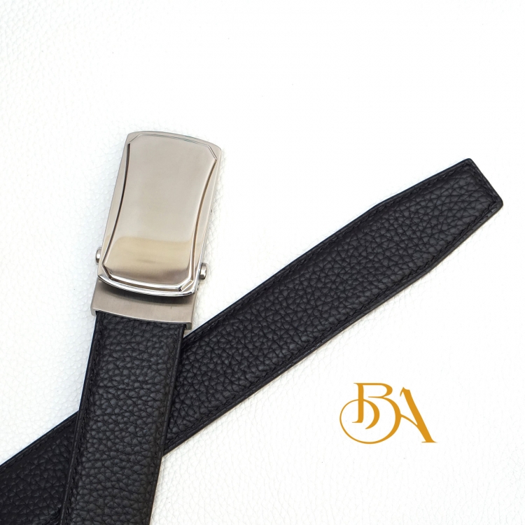 Thắt lưng da bê Togo Handmade đen, mặt khóa tự động cao cấp TLB100
