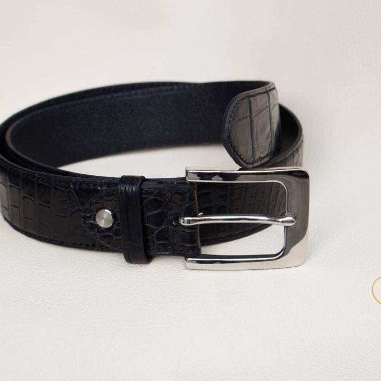 Thắt lưng da cá sấu Handmade cao cấp, Dây lưng cá sấu thật màu đen ALB100
