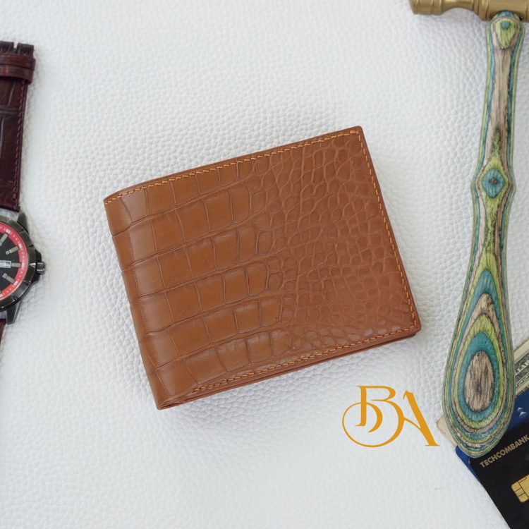 Ví da cá sấu Handmade màu vàng Gold, ví nam da cá sấu nhập khẩu AWL102