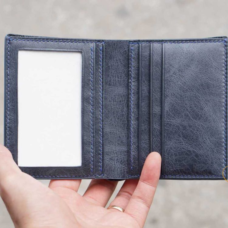 Ví dáng đứng mini, ví da bò Tuscany Vintage Handmade xanh navy CWL111
