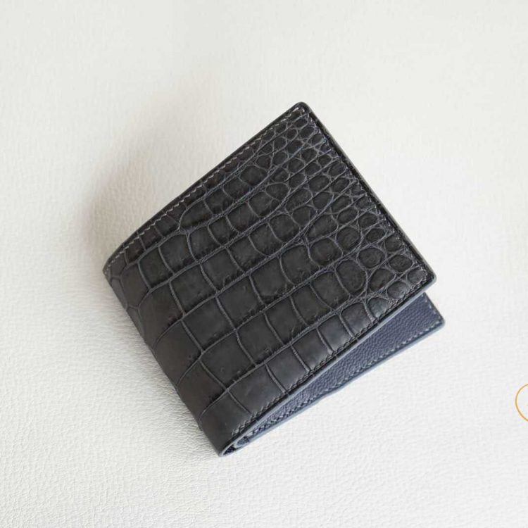 Ví da cá sấu nhập khẩu màu xám, ví nam da cá sấu Handmade cao cấp AWL103