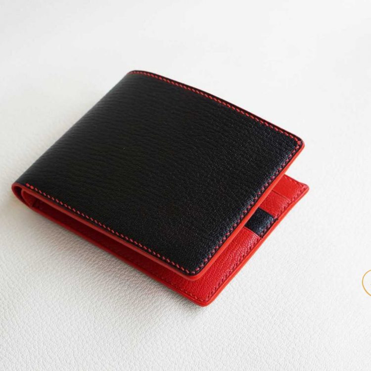 Ví da dê Alran Chevre Sully Handmade cao cấp đỏ phối đen GWL101