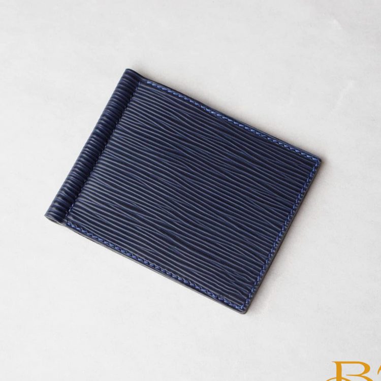 Ví kẹp tiền da bò Epi Handmade cao cấp, ví Money Clip da Epi xanh Navy CWL107