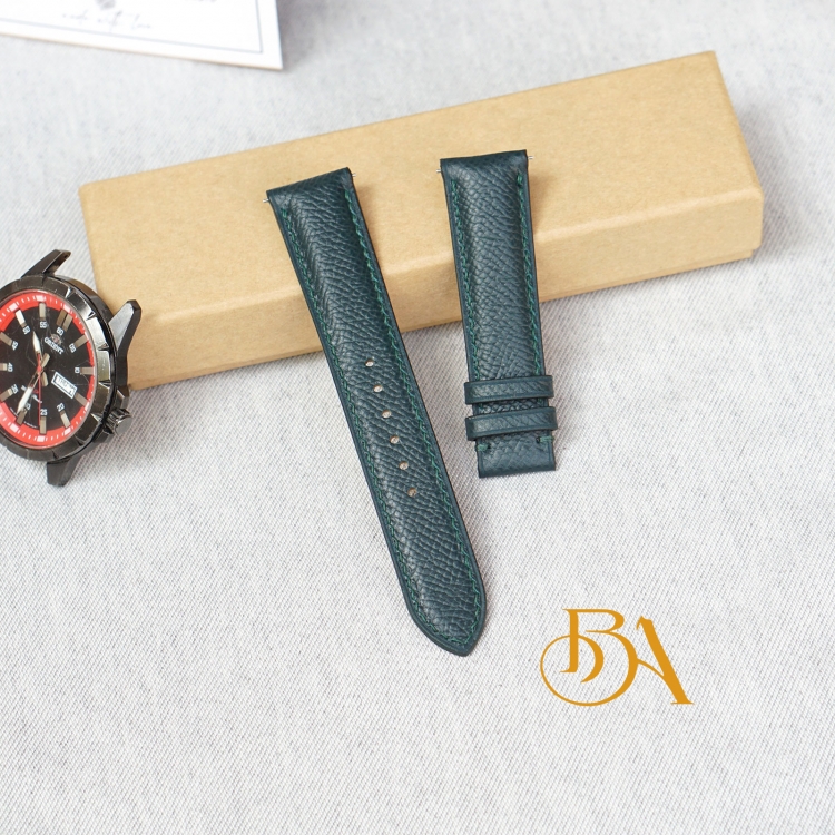 Dây da đồng hồ Epsom nhập khẩu, Dây đồng hồ da bò Handmade xanh rêu CO138