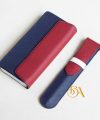Bao đựng bút da bê Epsom nhập khẩu màu navy phối đỏ đô PCE102