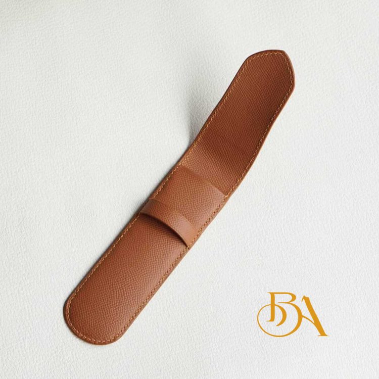 Bao đựng bút da bê Epsom nhập khẩu màu nâu Gold PCE101