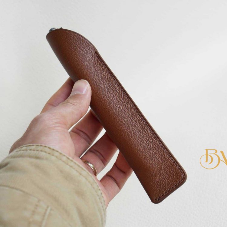 Bao da đựng bút Handmade nâu cappuccino, bao bút da dê cao cấp PCG100