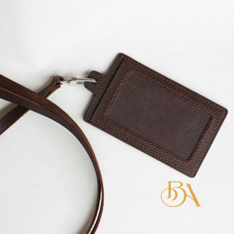 Bao thẻ nhân viên da bò Handmade, bao thẻ da Epsom nâu Chocolate LCS100