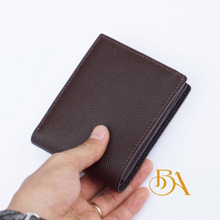 Ví nam da Epsom nhập khẩu, ví da bê Handmade cao cấp màu nâu đậm CWL120