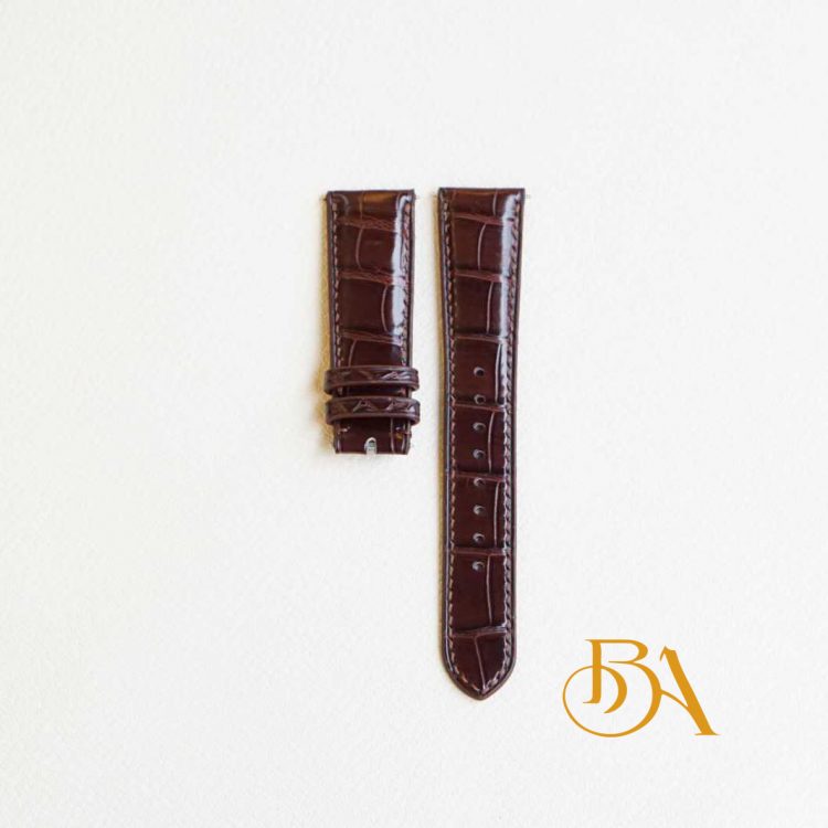 Dây đồng hồ da cá sấu Pháp, dây cá sấu handmade màu nâu AL109
