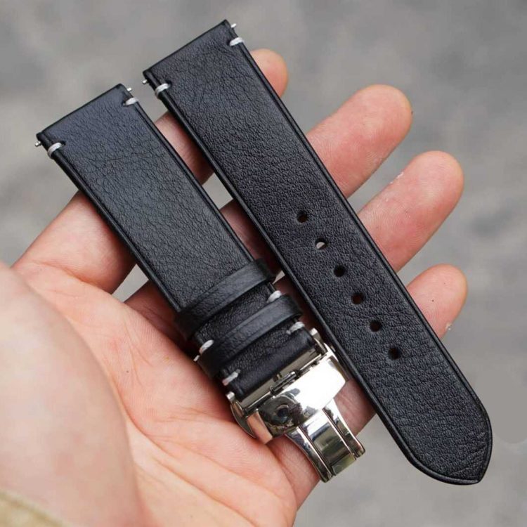 Dây đồng hồ da bò Vachetta màu đen, dây da bò Handmade cao cấp CO115