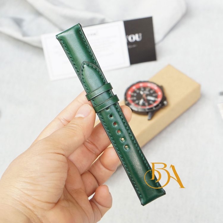 Dây đồng hồ da mông ngựa nhập khẩu, dây da Shell Cordovan xanh rêu SH101