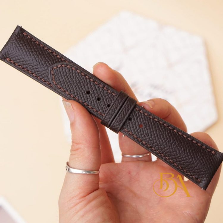 Dây da đồng hồ Epsom nhập khẩu, Dây đồng hồ da bê Handmade nâu Chocolate CO130