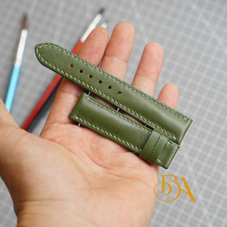 Dây đồng hồ da bê Nappa nhập khẩu màu xanh Olive CO120