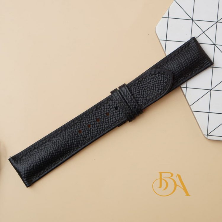 Dây da Epsom nhập khẩu màu đen, dây đồng hồ da bò handmade cao cấp CO124