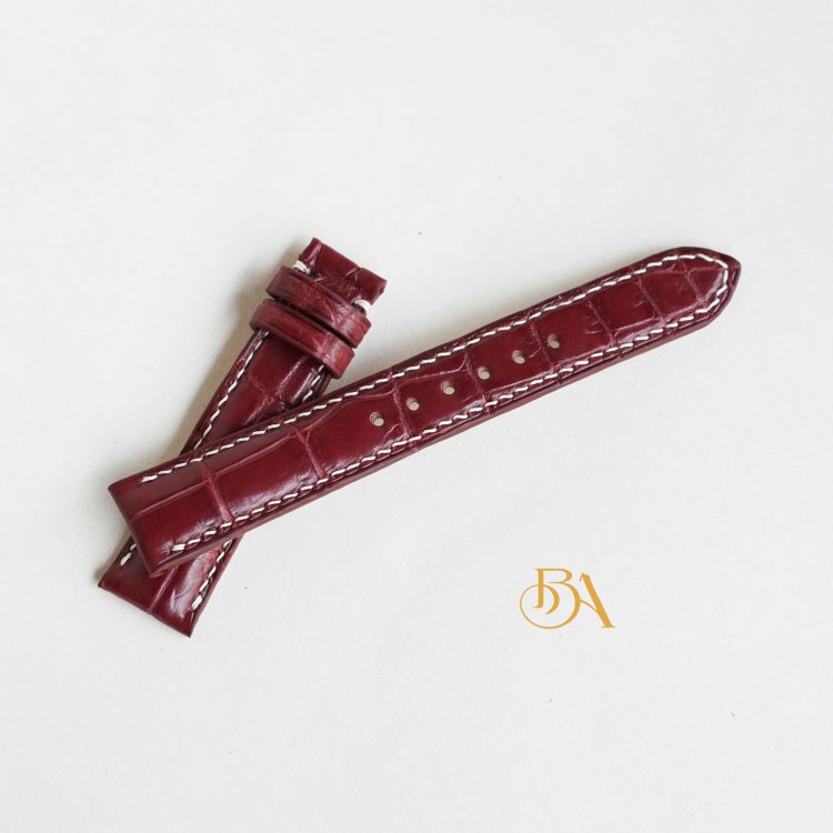 Dây đồng hồ cá sấu Handmade màu đỏ đô AL111