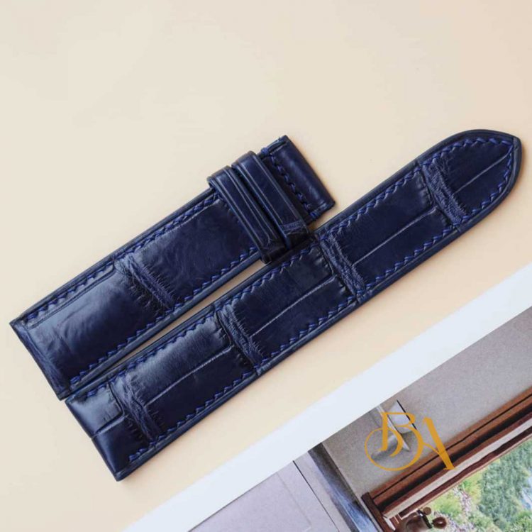 Dây đồng hồ da cá sấu Handmade nhập khẩu màu xanh navy AL120