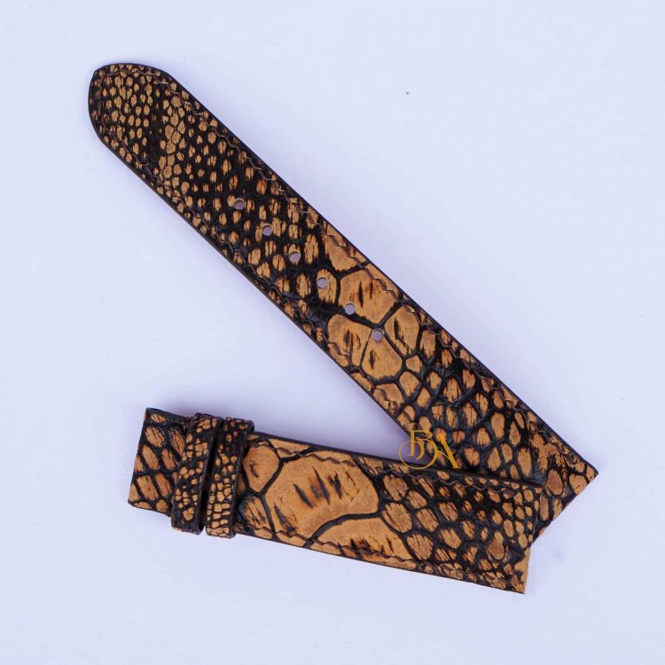 Dây đồng hồ da đà điểu Nubuck, dây da đồng hồ Handmade màu vàng đen OS105