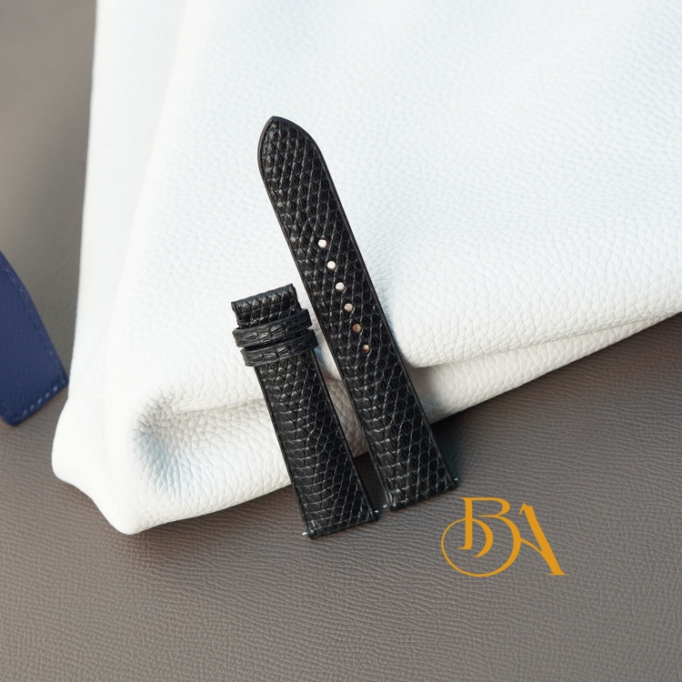 Dây đồng hồ da Kỳ Đà nhập khẩu, dây da Kỳ Đà Handmade màu đen LI105