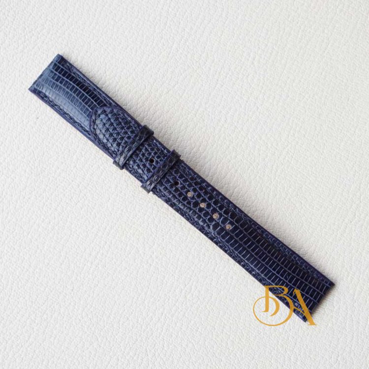 Dây đồng hồ da Kỳ đà nhập khẩu, dây Kỳ đà Handmade màu xanh đen LI101