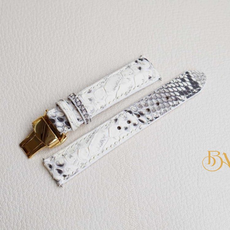 Dây đồng hồ da trăn nhập khẩu, dây đồng hồ da handmade màu trắng PT100