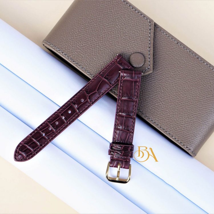 Dây đồng hồ da cá sấu Handmade nhập khẩu màu mận chín AL113