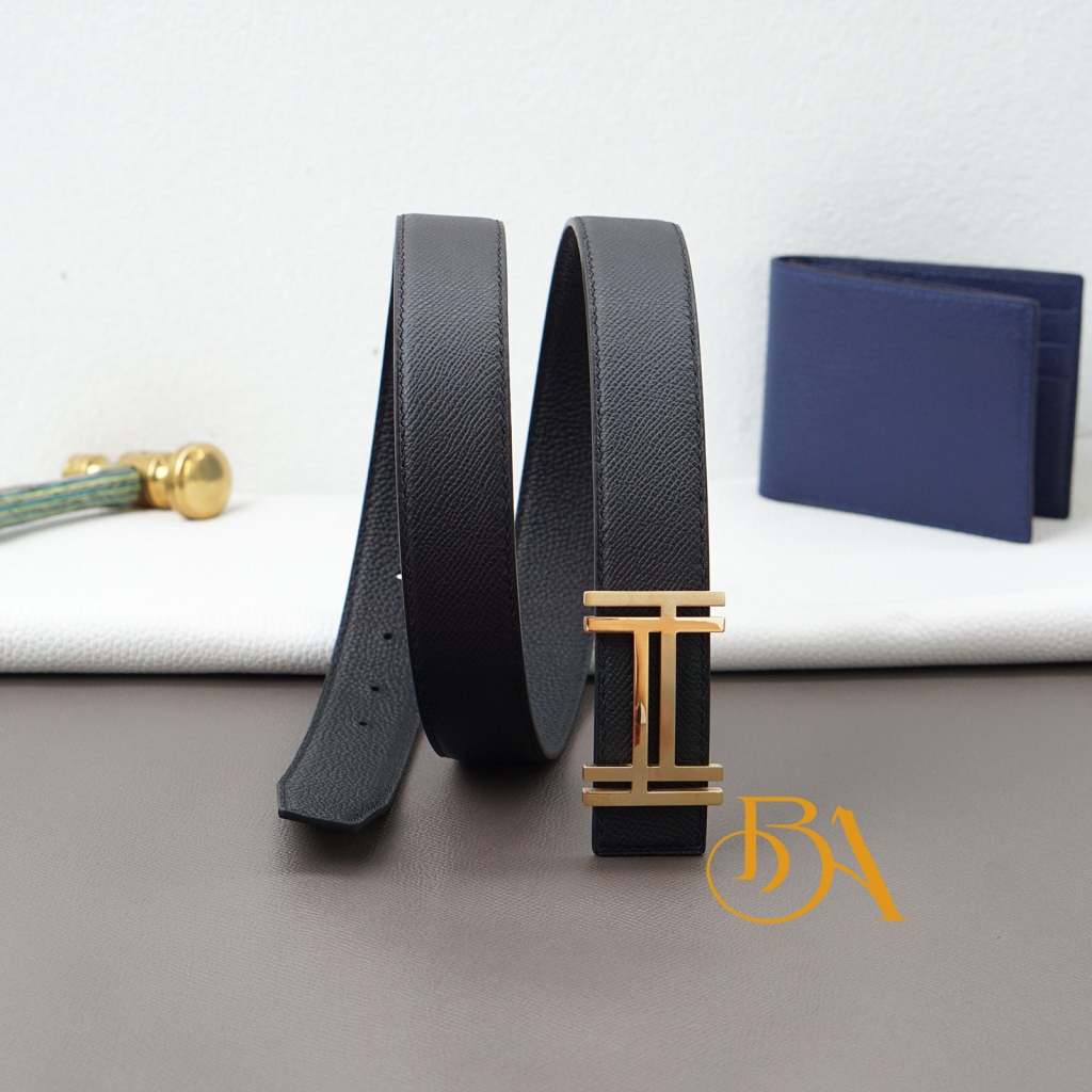 Dây lưng handmade da bê Epsom màu đen