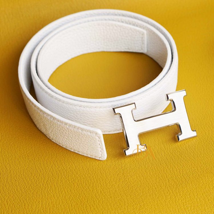 Thắt lưng da bò Milled Hàn Quốc, dây lưng Handmade màu trắng MCLB100