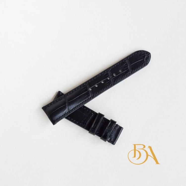 Dây đồng hồ cá sấu Handmade nhập khẩu màu đen AL112