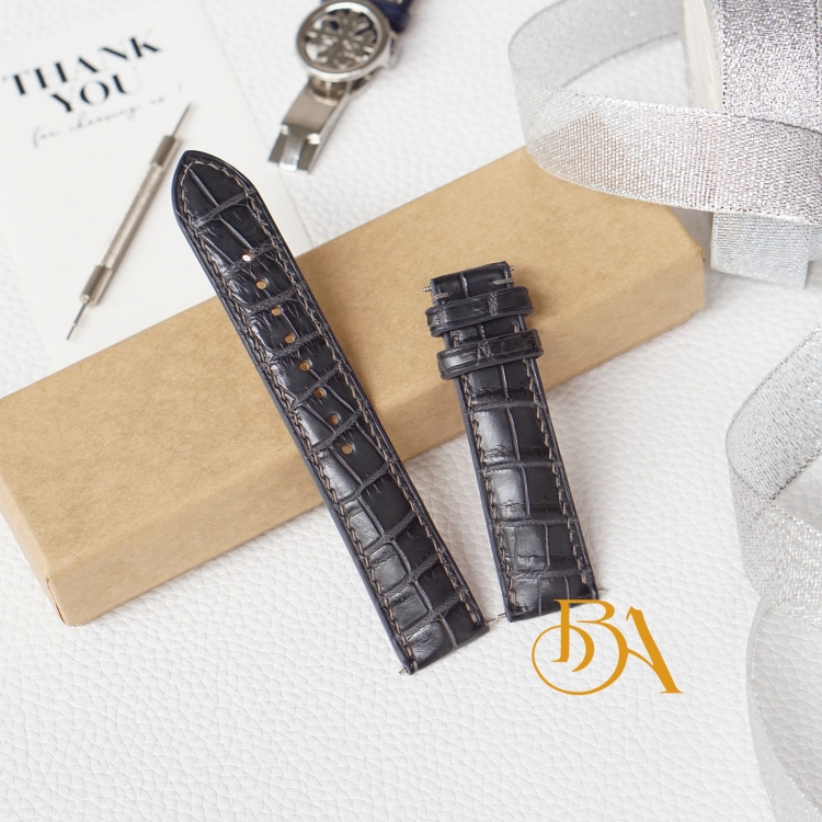 Dây đồng hồ da cá sấu nhập khẩu, dây cá sấu xám Handmade AL107