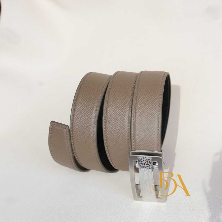 Thắt lưng da Epsom Handmade màu xám cát, dây lưng da bê nhập khẩu ELB107