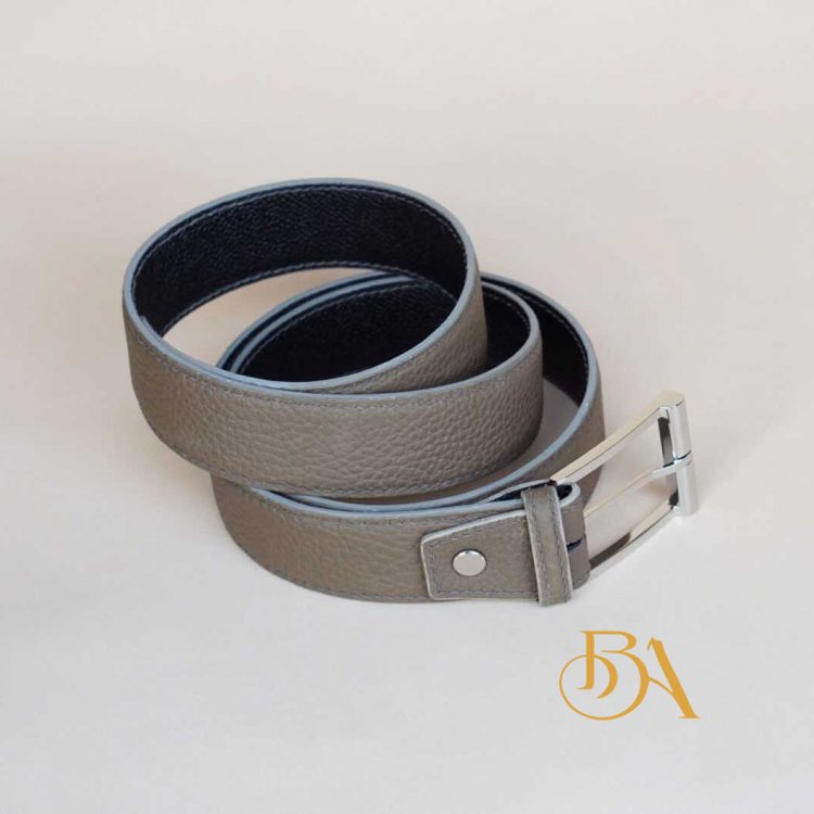 Thắt lưng da bò Togo màu xám cát, dây lưng da bò Handmade TLB107