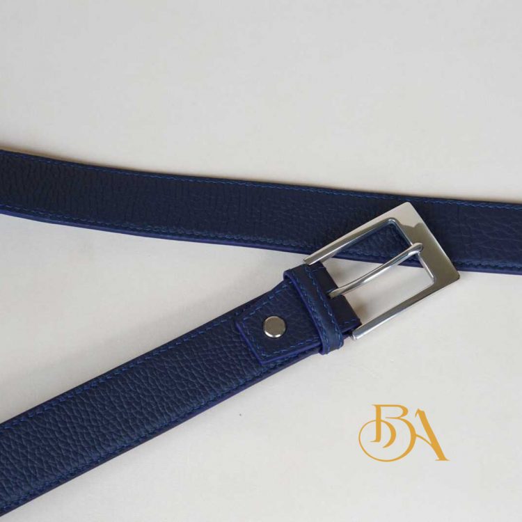 Thắt lưng da bò Togo màu xanh navy, dây lưng da bò Handmade TLB105