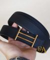 Thắt lưng da Epsom Handmade mặt khóa H vàng, dây lưng da bò màu đen ELB108