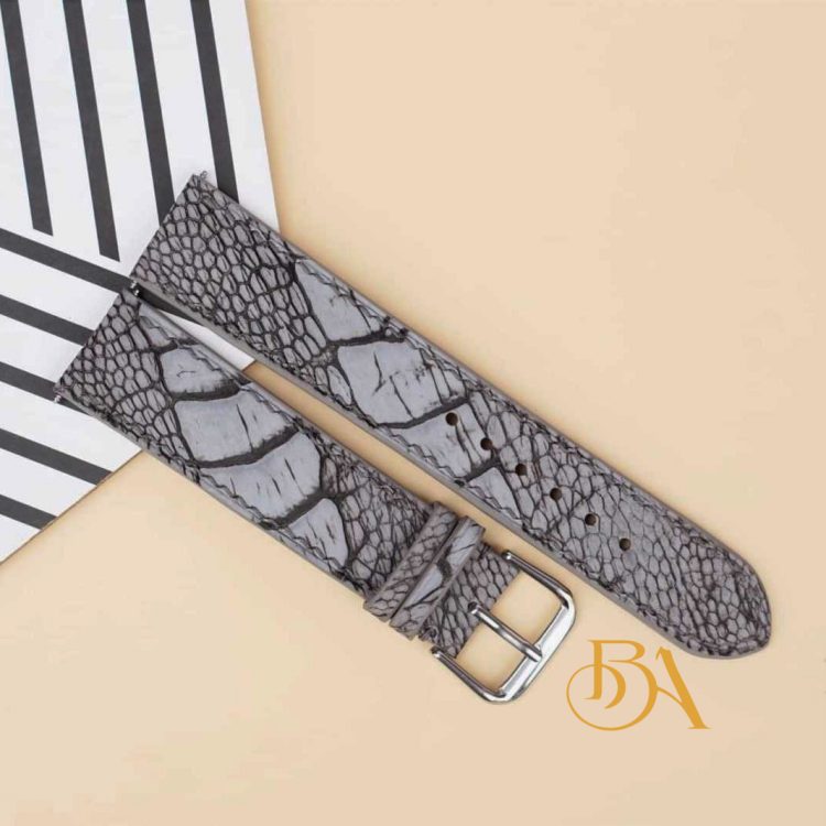 Dây đồng hồ đà điểu Nubuck màu xám, dây đồng hồ Handmade cao cấp OS107
