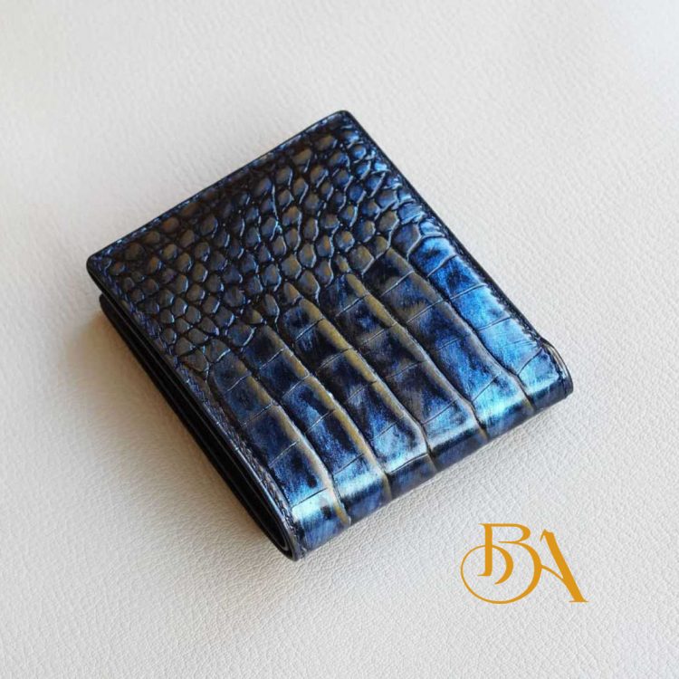 Ví cá sấu Handmade xanh Steel, ví da cá sấu nhập khẩu cao cấp AWL104