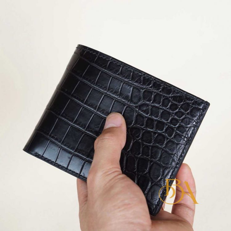 Ví cá sấu đen nhập khẩu, ví da cá sấu Handmade cao cấp AWL110