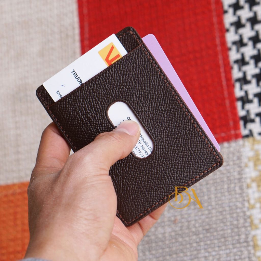 Ví đựng card da bò Epsom handmade nâu Chocolate