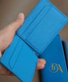 Ví kẹp tiền da Epsom Handmade, ví Money Clip da bò màu xanh Blue CWL134