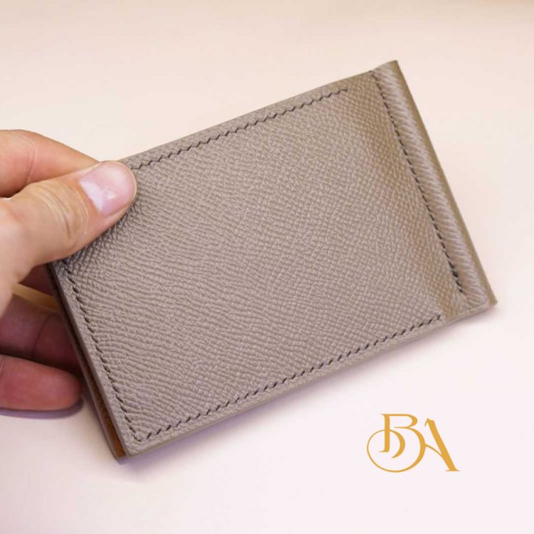 Ví kẹp tiền da Epsom Handmade cao cấp, ví Money Clip da bê màu xám cát CWL132