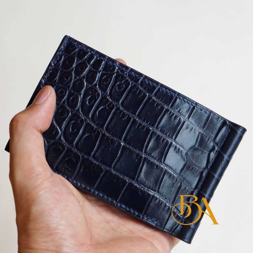 Ví kẹp tiền da cá sấu xanh đen