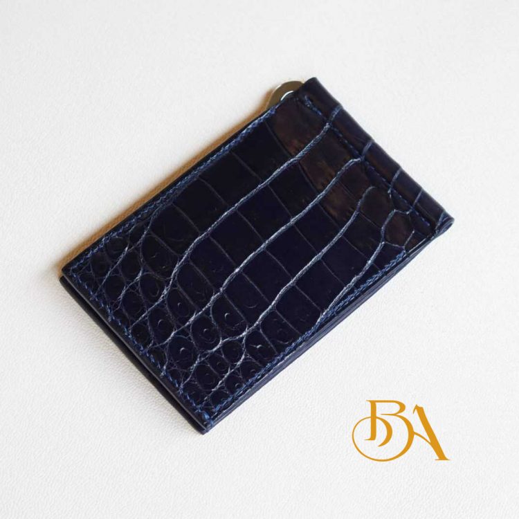 Ví kẹp tiền da cá sấu Handmade xanh đen, ví Money Clip cá sấu cao cấp AWL106