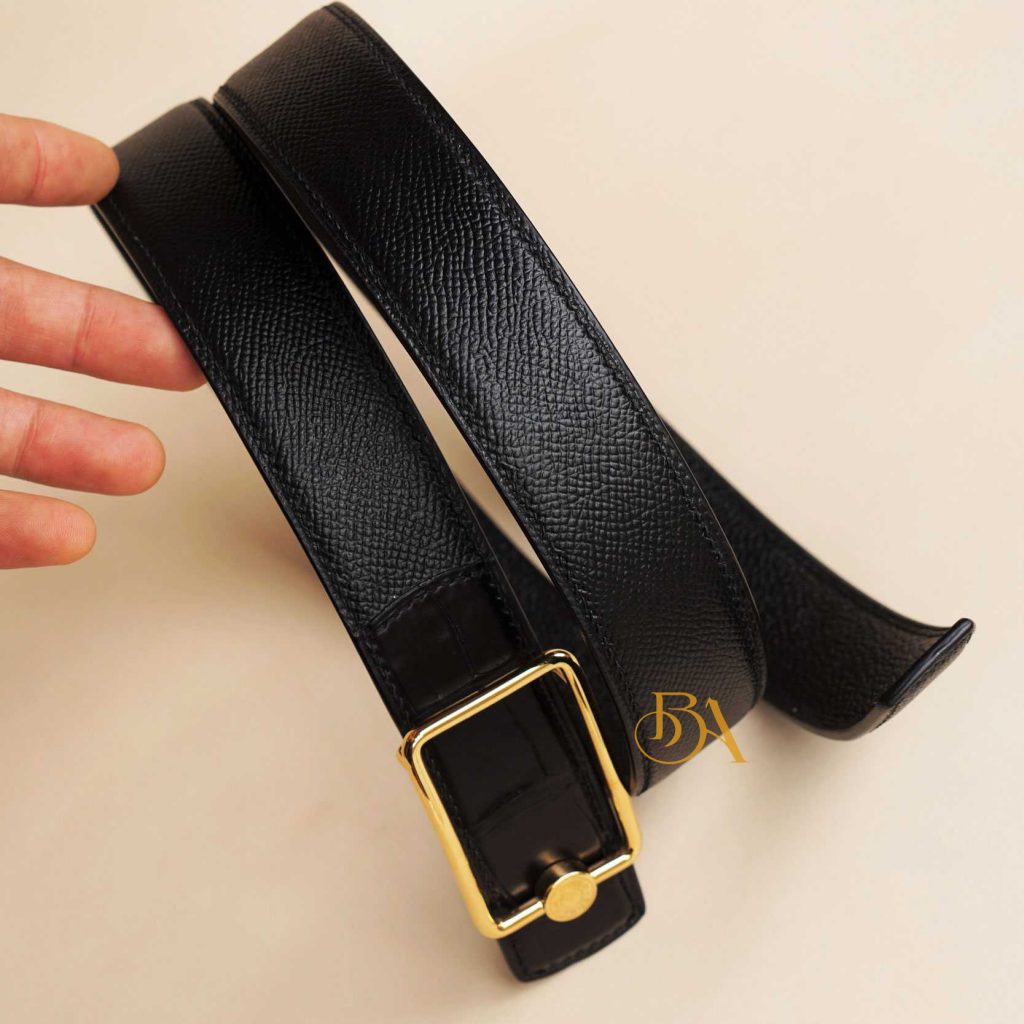 Thắt lưng da bò phối da cá sấu handmade màu đen