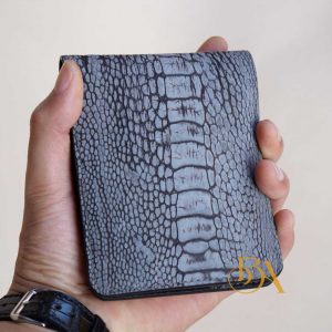 Ví da đà điểu Nubuck màu xám