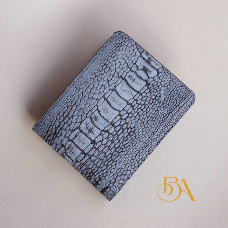 Ví da đà điểu Handmade, ví nam da đà điểu Nubuck màu xám OWL100