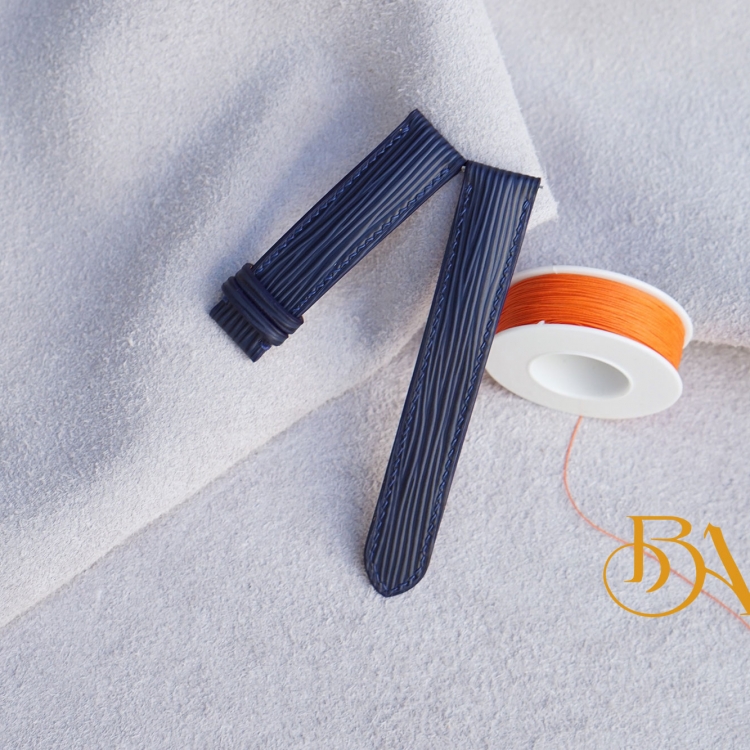 Dây đồng hồ da Epi xanh navy, Dây da bò Handmade kèm chốt thông minh CO139