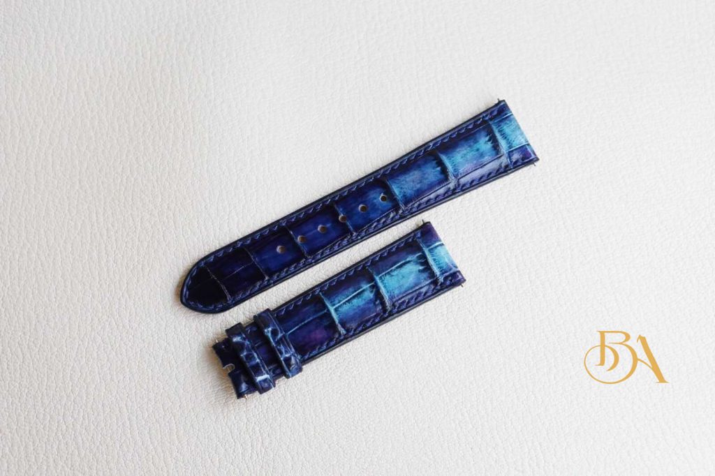 Dây đồng hồ da cá sấu patina xanh