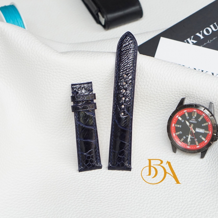 Dây đồng hồ đà điểu Nam Phi xanh đen, dây da Handmade chốt thông minh OS114
